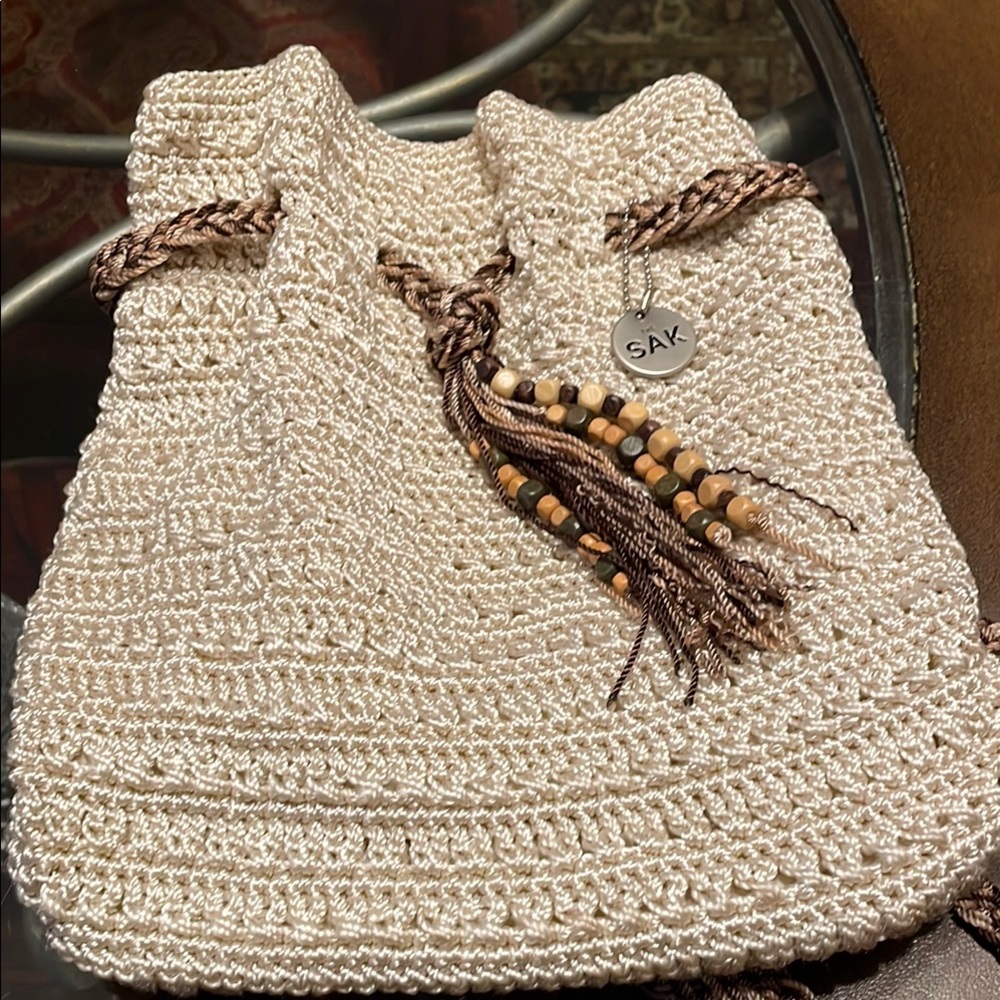 The Sak Cream and Brown Crochet Bag